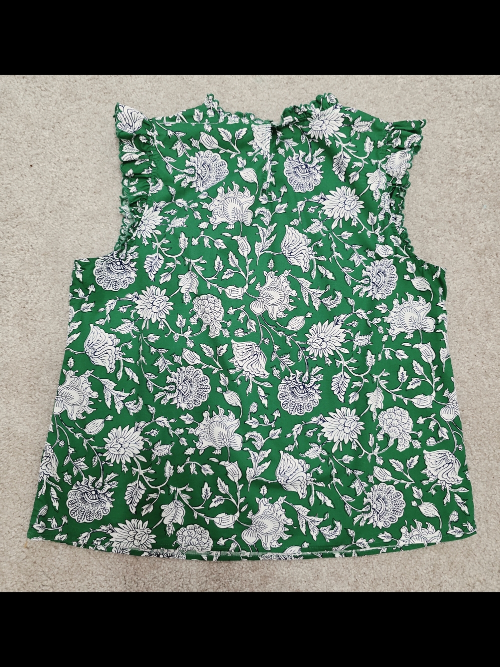 J.Crew Green Floral Sleeveless Ruffle Neck Top Size L 100% Cotton - Picture 3 of 12